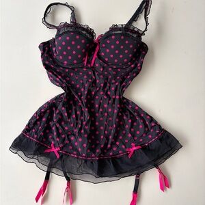 La SENZA Black and Pink Polka Dot Chemise